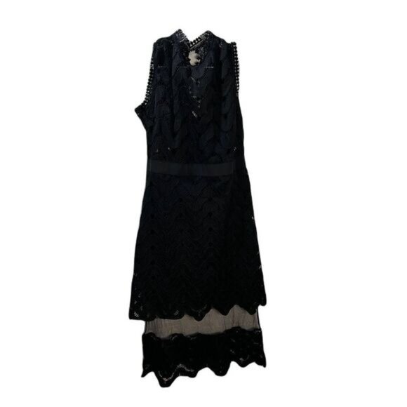 Black Lace Sleeveless Tiered Midi Dress Small‎ - Picture 2 of 7